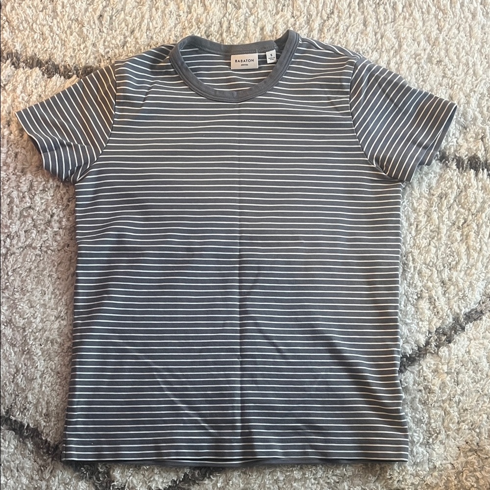 Babaton Gray & White Striped Short Sleeve Tee